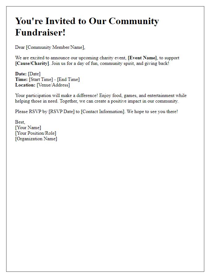 Letter template of community fundraiser invitation for local charity event