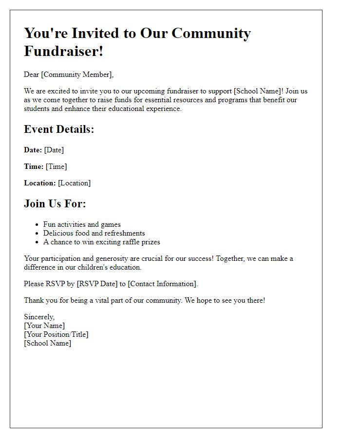 Letter template of community fundraiser invitation for school support