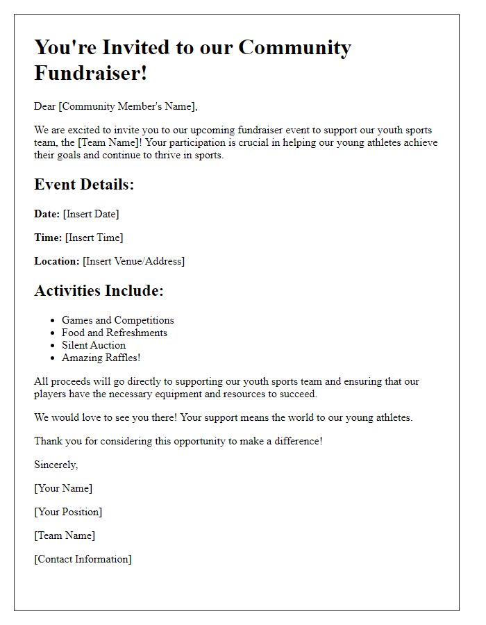 Letter template of community fundraiser invitation for youth sports team