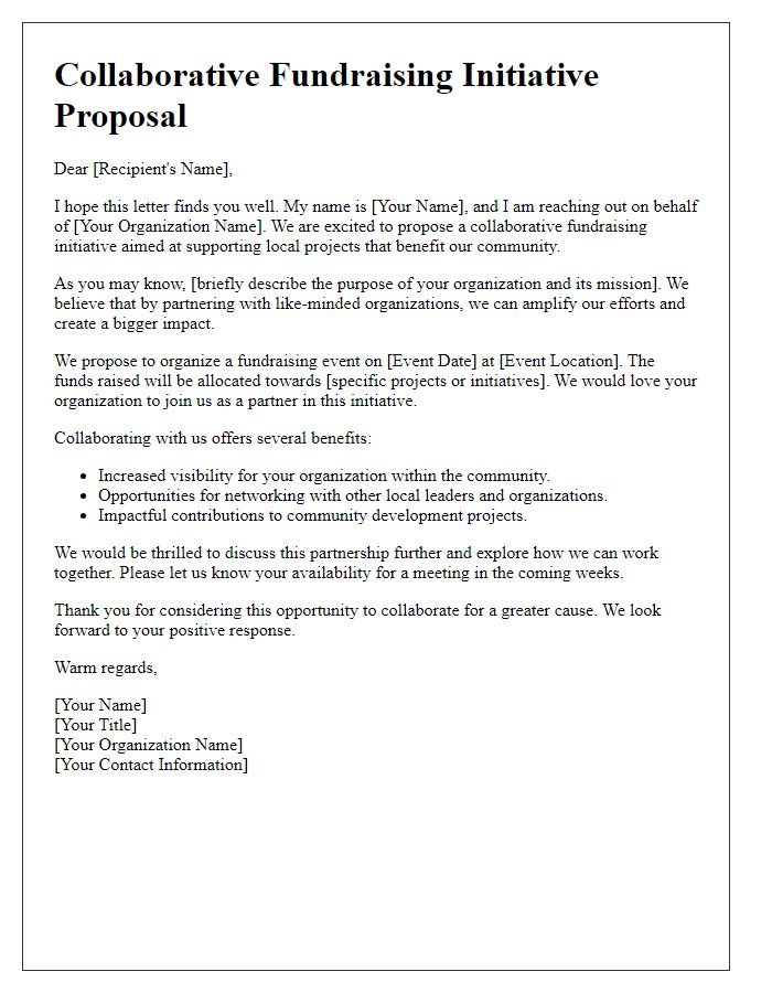 Letter template of collaborative fundraising initiative for local projects