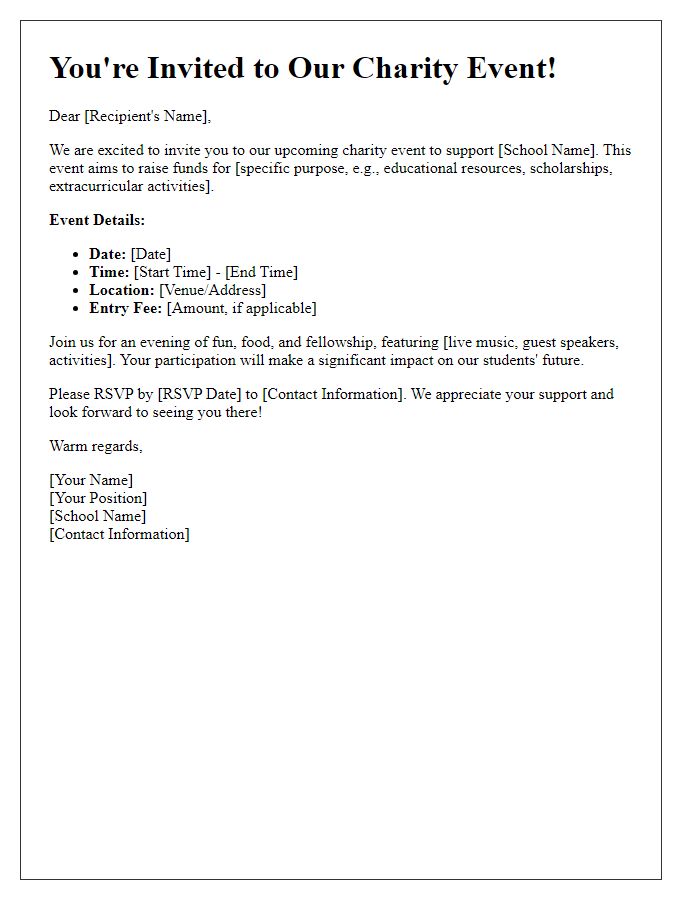 Letter template of a charity event invitation for school support