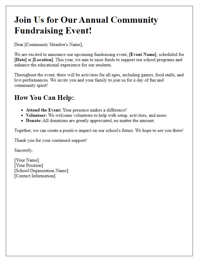 Letter template of a community event for school fundraising