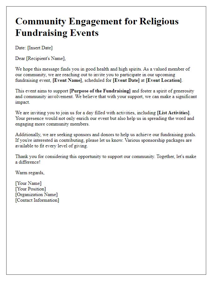 Letter template of Community Engagement for Religious Fundraising Events