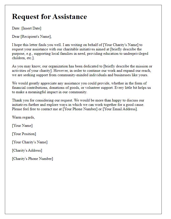 Letter template of Request for Assistance in Our Charity Initiatives