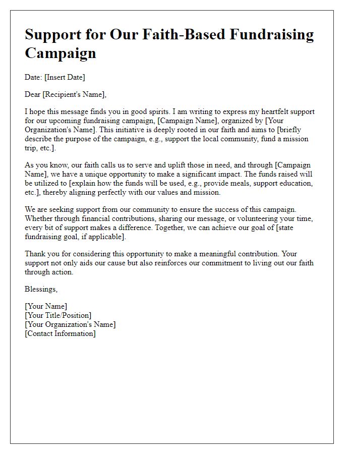 Letter template of Support for Your Faith-Based Fundraising Campaign