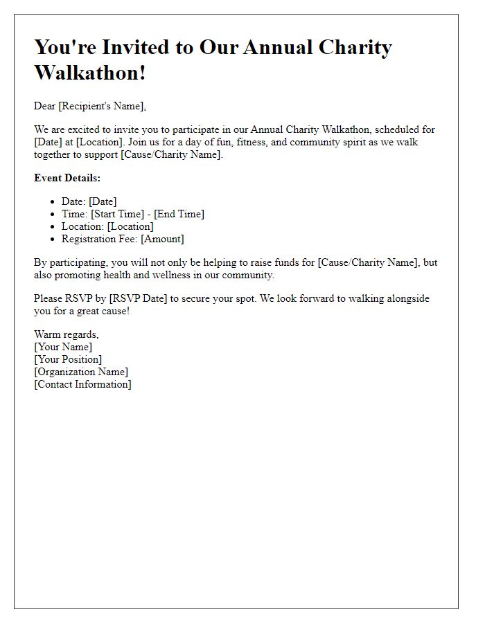 Letter template of Annual Charity Walkathon Invitation