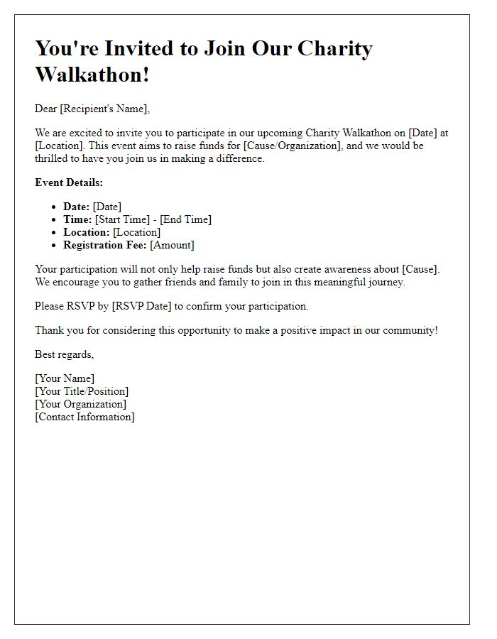 Letter template of Charity Walkathon Participation Invitation