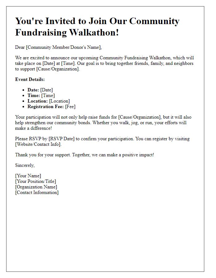 Letter template of Community Fundraising Walkathon Invitation