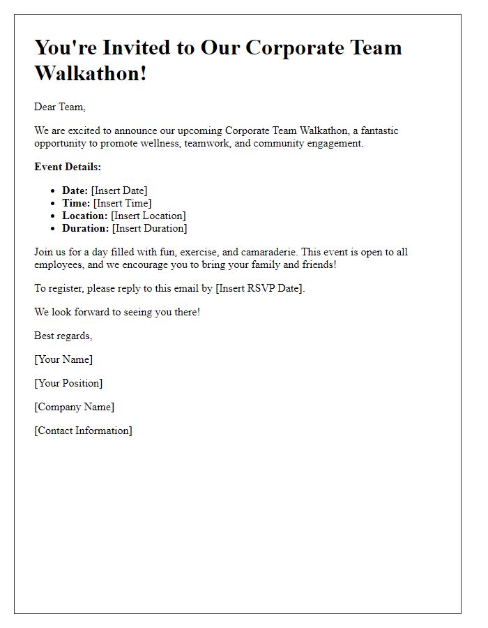 Letter template of Corporate Team Walkathon Invitation