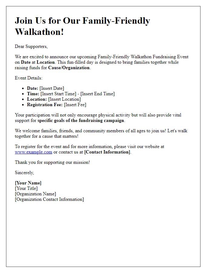 Letter template of Family-Friendly Walkathon Fundraising Event