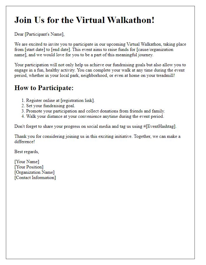 Letter template of Virtual Walkathon Fundraising Participation