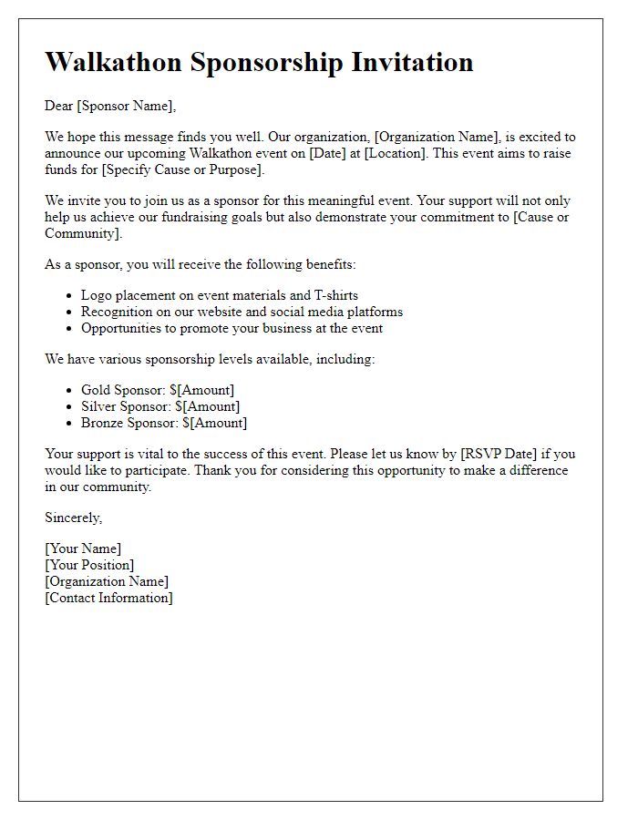 Letter template of Walkathon Sponsorship Invitation