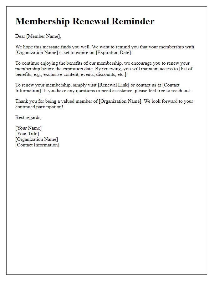 Letter template of membership renewal communication