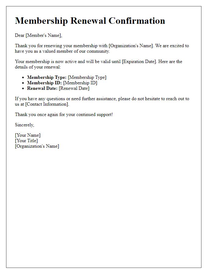 Letter template of membership renewal confirmation