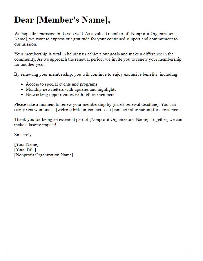 Letter template of nonprofit membership renewal appeal