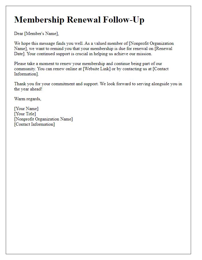 Letter template of nonprofit membership renewal follow-up