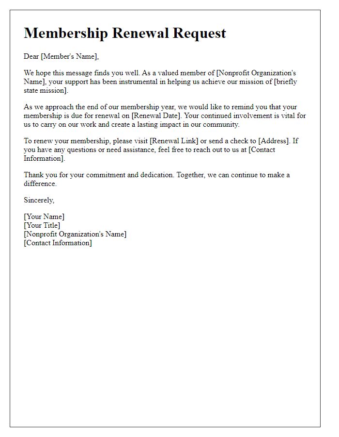 Letter template of nonprofit membership renewal request