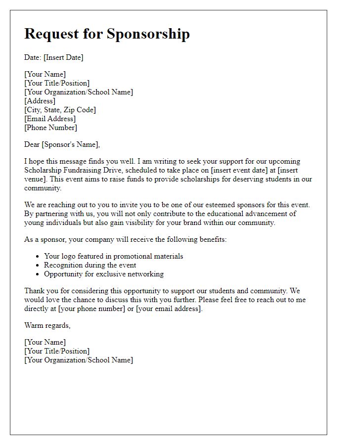 Letter template of scholarship fundraising drive for event sponsorship