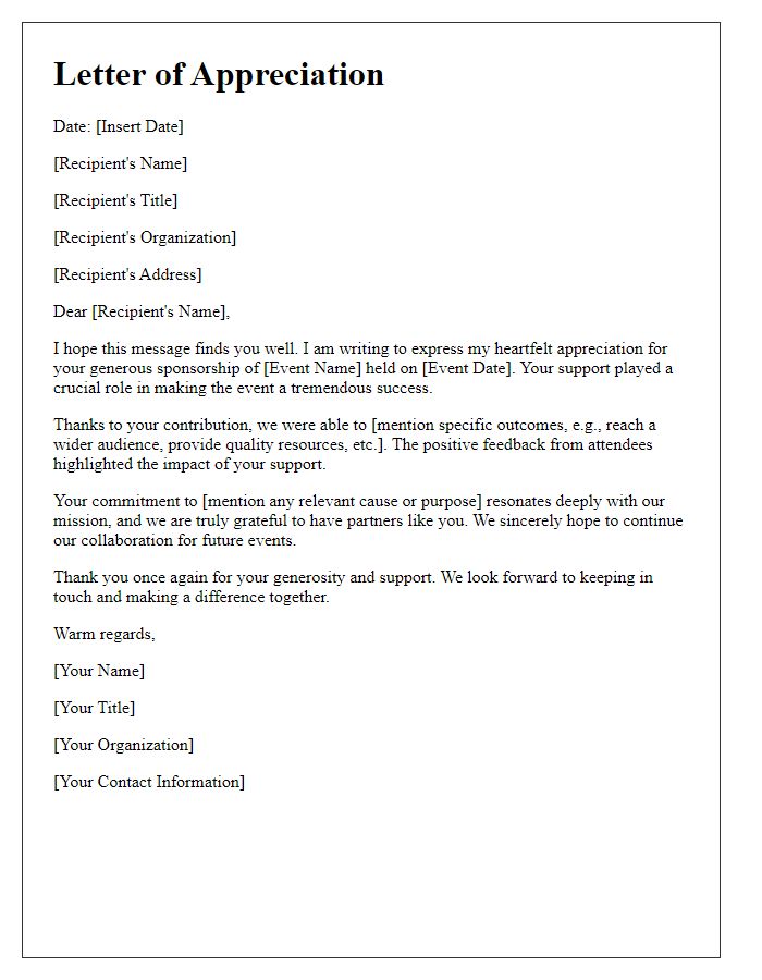 Letter template of heartfelt appreciation for event sponsorship