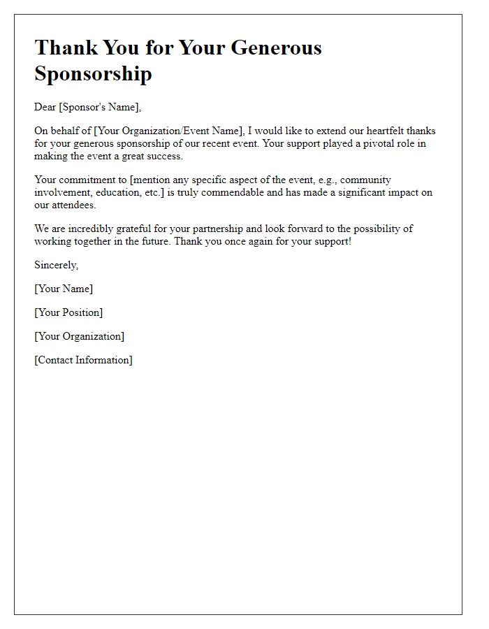 Letter template of thanks for your generous event sponsorship