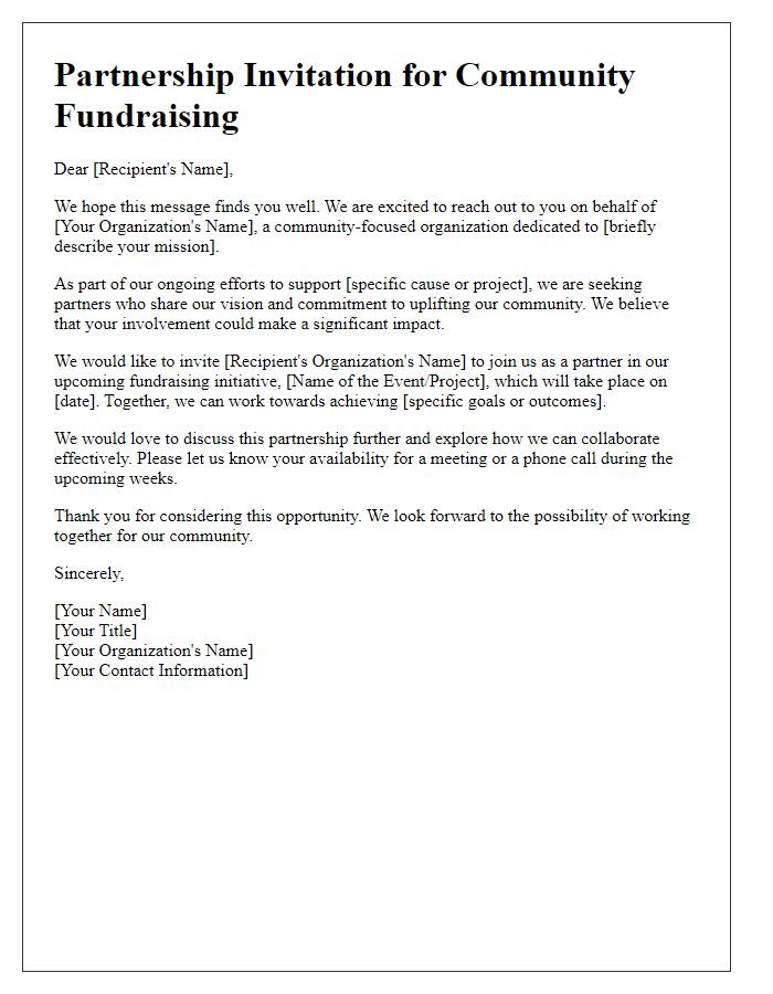 Letter template of community fundraising partnership