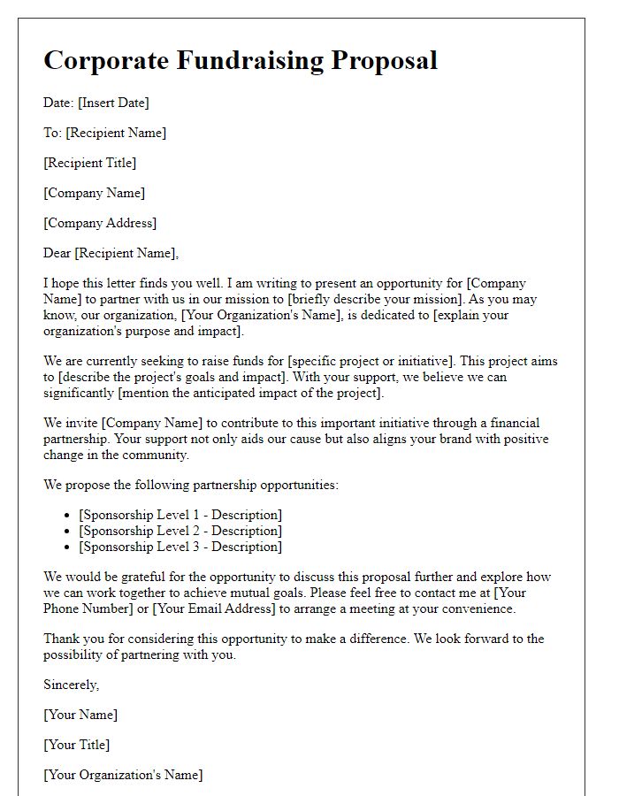 Letter template of corporate fundraising proposal