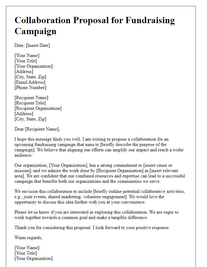 Letter template of fundraising campaign collaboration