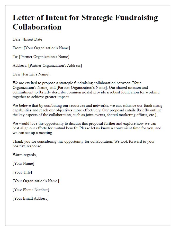 Letter template of strategic fundraising collaboration