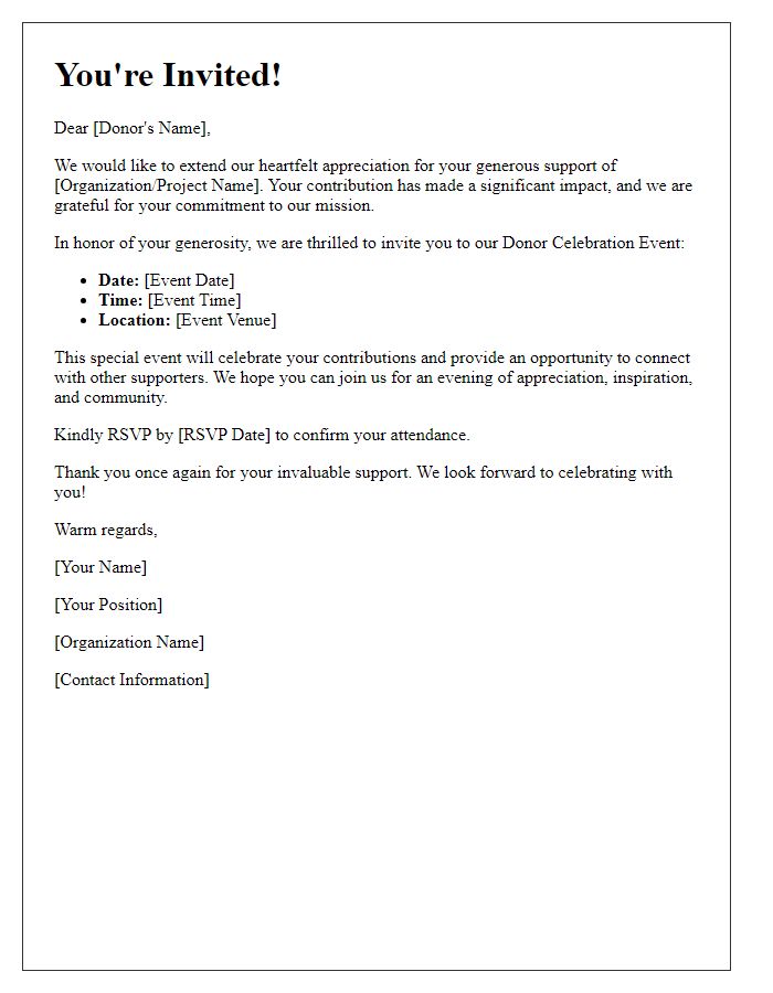 Letter template of appreciation invitation for donor celebration event