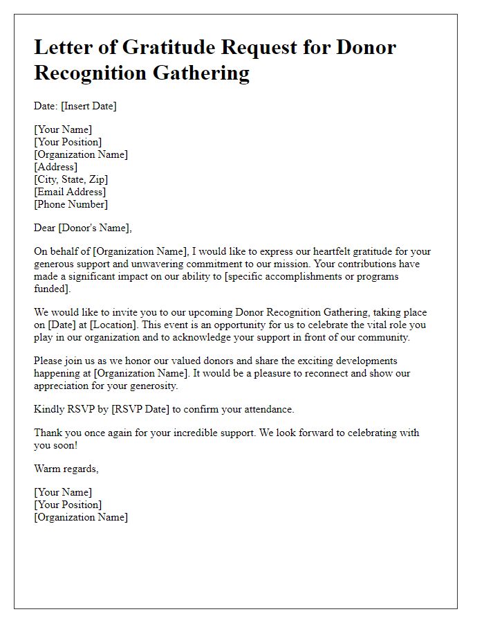 Letter template of gratitude request for donor recognition gathering