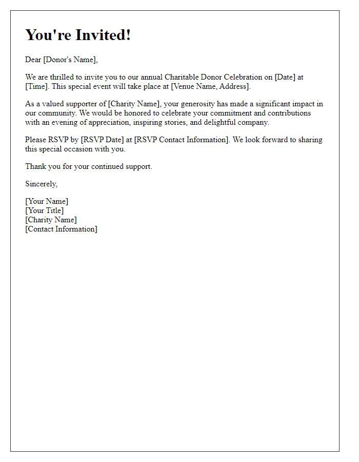 Letter template of honor invitation for charitable donor celebration