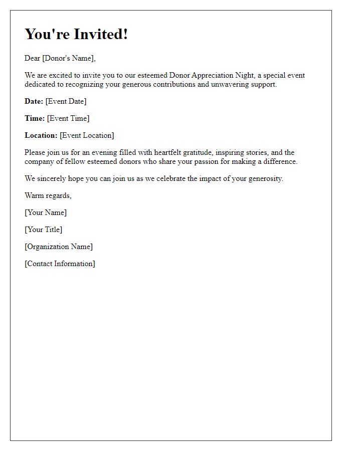 Letter template of recognition invitation for esteemed donor appreciation night