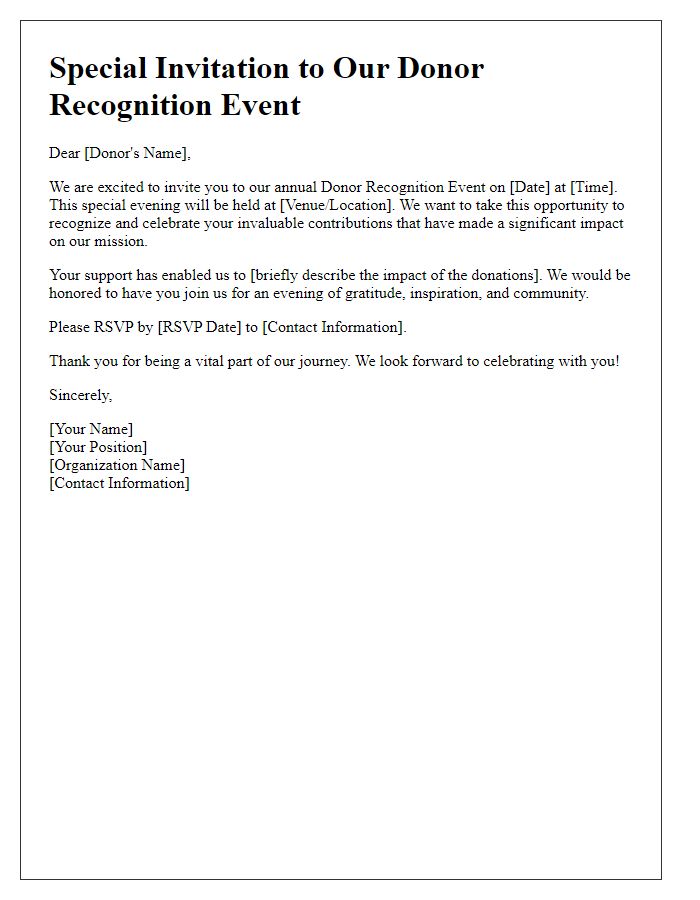 Letter template of special invite for donor recognition event