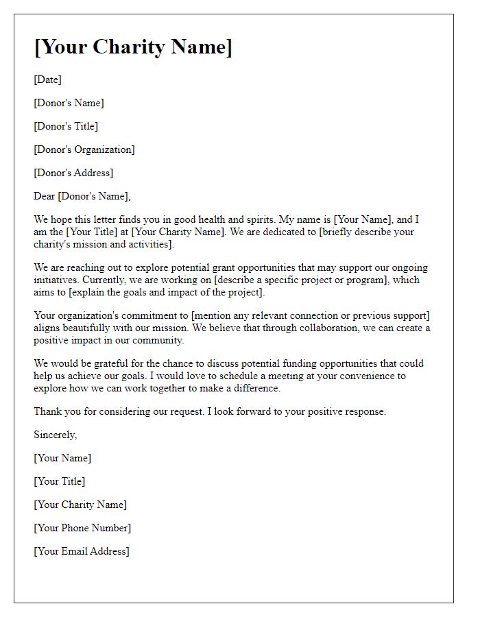 Letter template of outreach for grant opportunities with a charity.