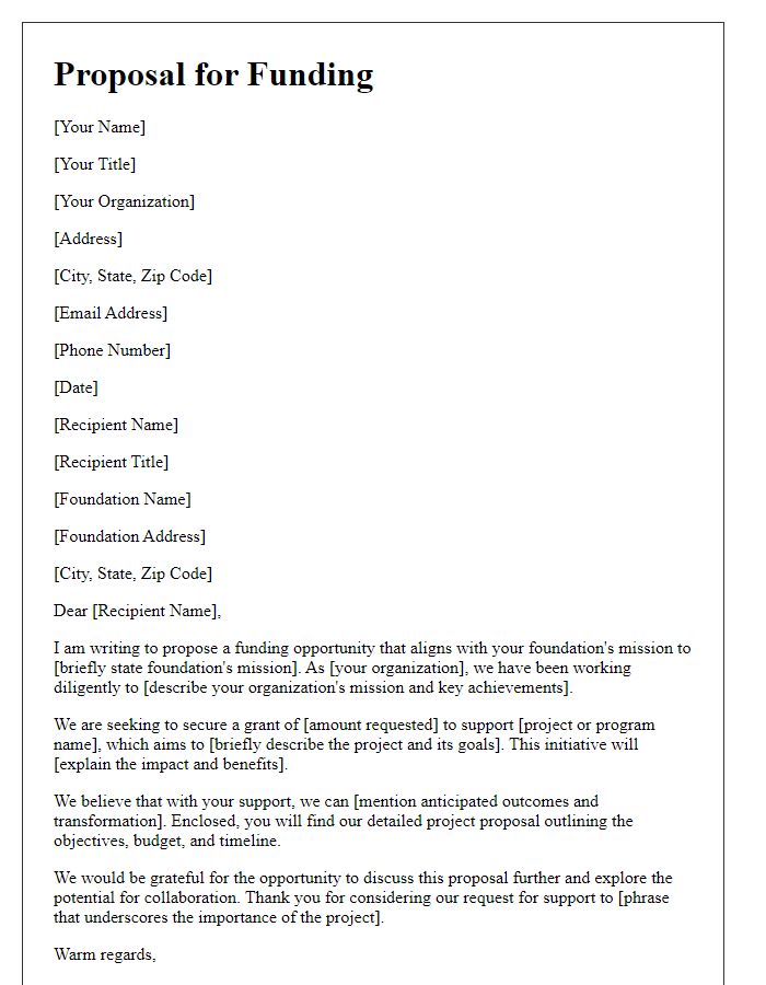 Letter template of proposal for funding from non-profit foundation.