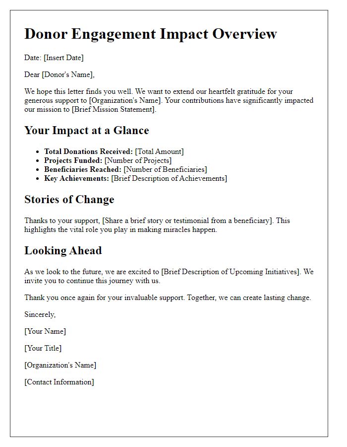 Letter template of Donor Engagement Impact Overview