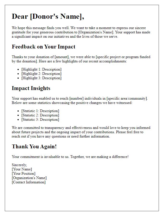 Letter template of Donor Feedback and Impact Insights