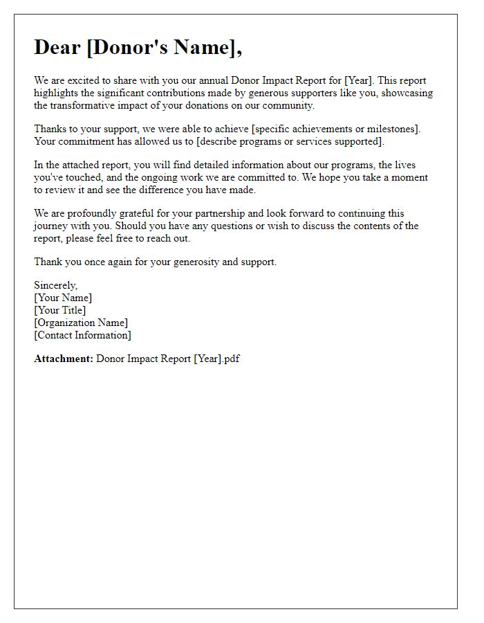 Letter template of Donor Impact Report Distribution