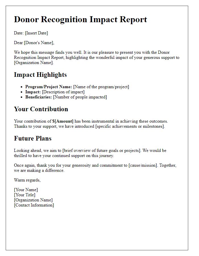 Letter template of Donor Recognition Impact Report