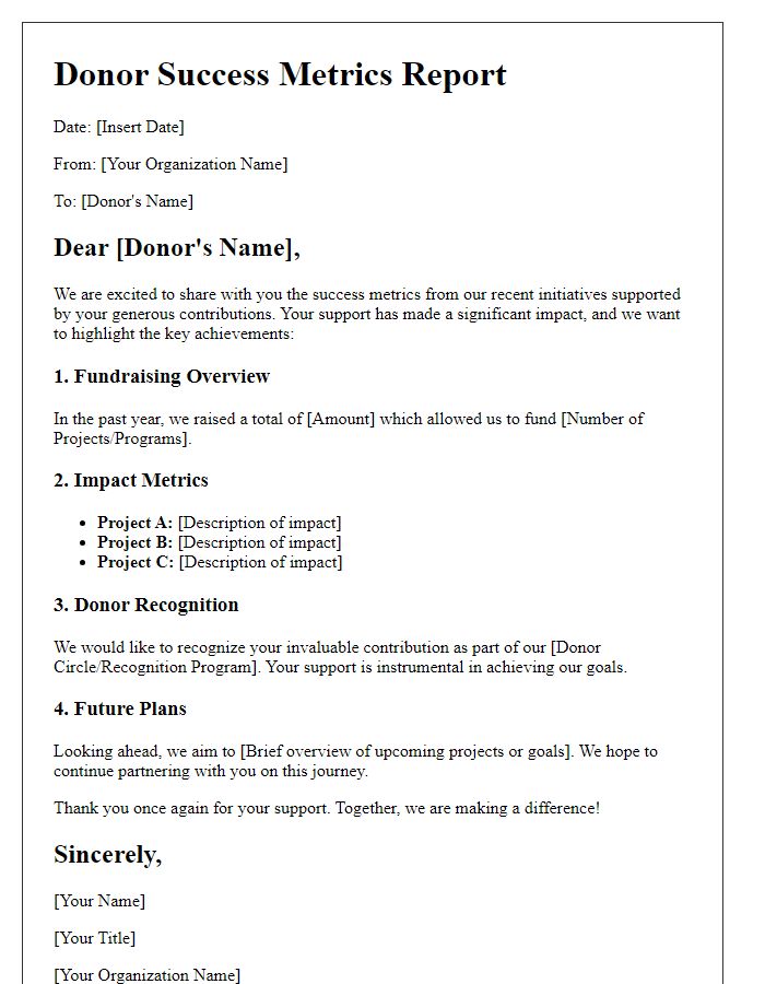 Letter template of Donor Success Metrics Report