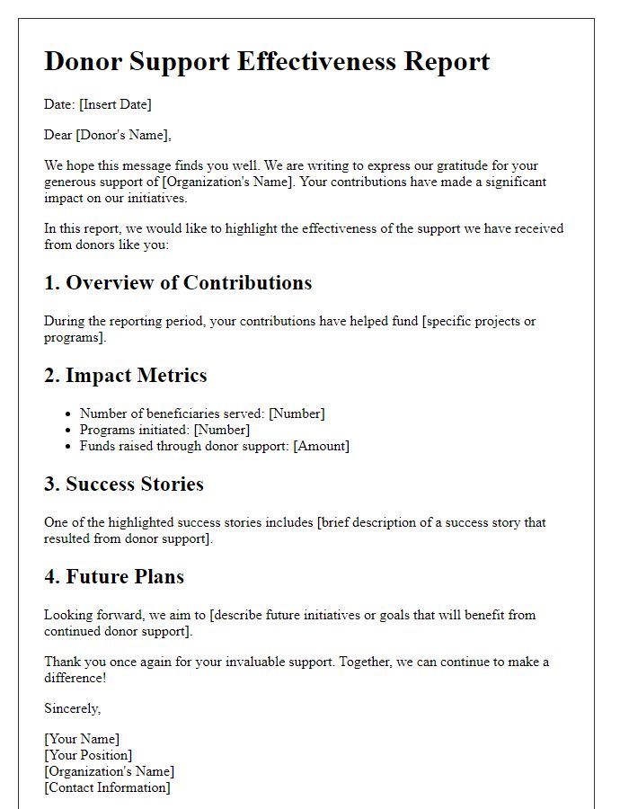 Letter template of Donor Support Effectiveness Report