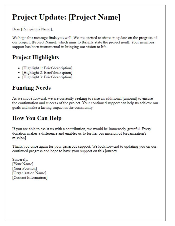 Letter template of project update for arts organization fundraising.