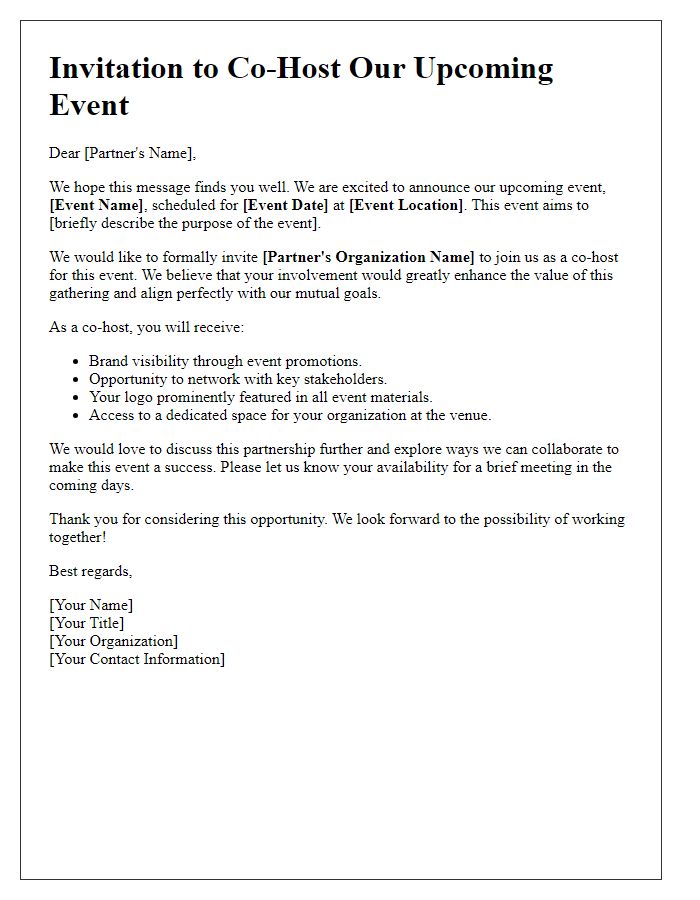 Letter template of event partnership invitation for co-hosting.