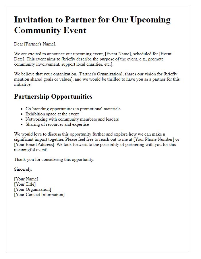 Letter template of event partnership invitation for community involvement.