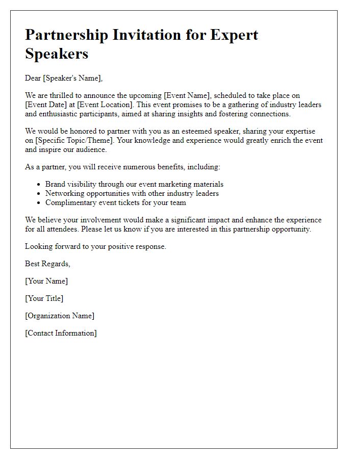 Letter template of event partnership invitation for expert speakers.