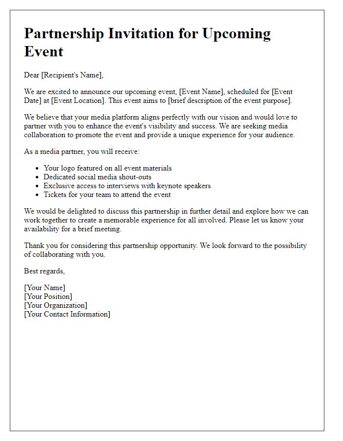 Letter template of event partnership invitation for media collaboration.