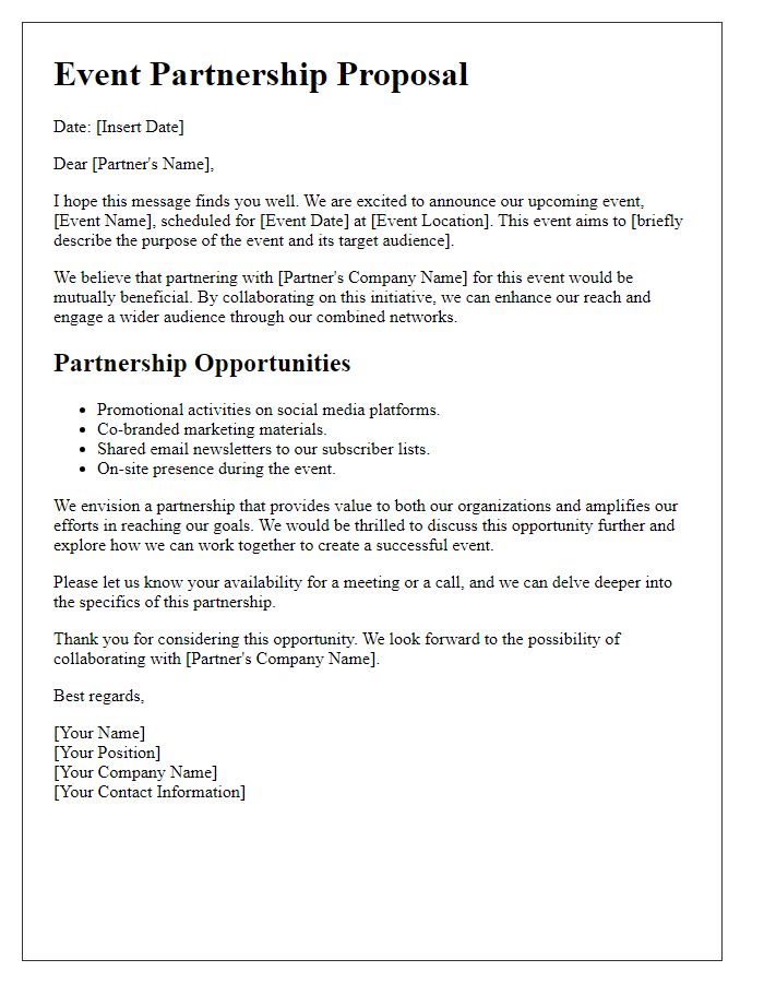 Letter template of event partnership offer for cross-promotion.