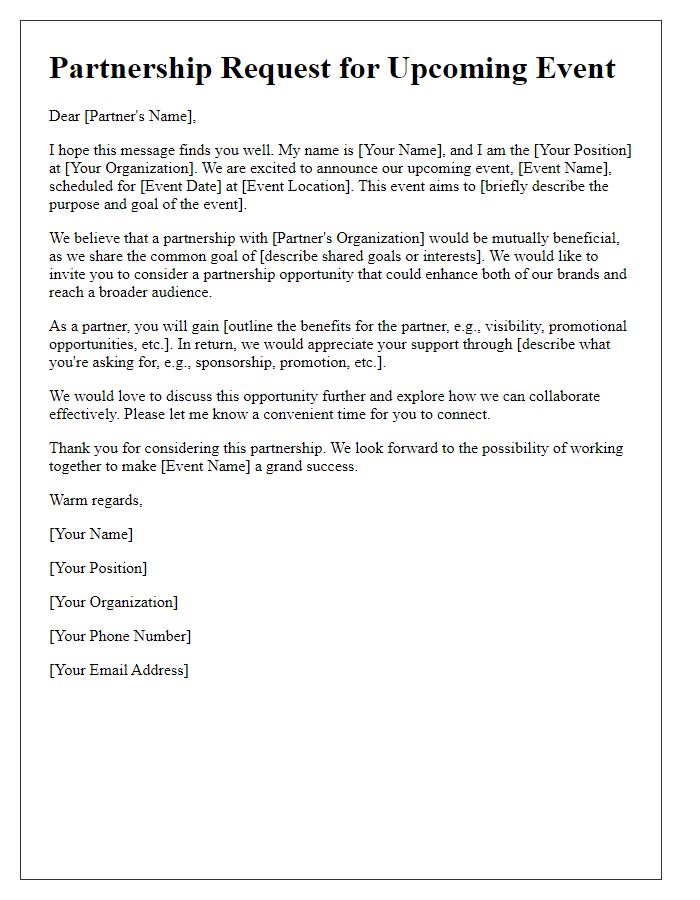 Letter template of event partnership request for collaboration.