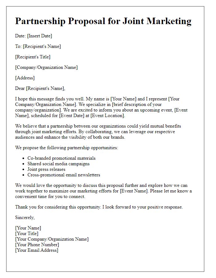 Letter template of event partnership suggestion for joint marketing.