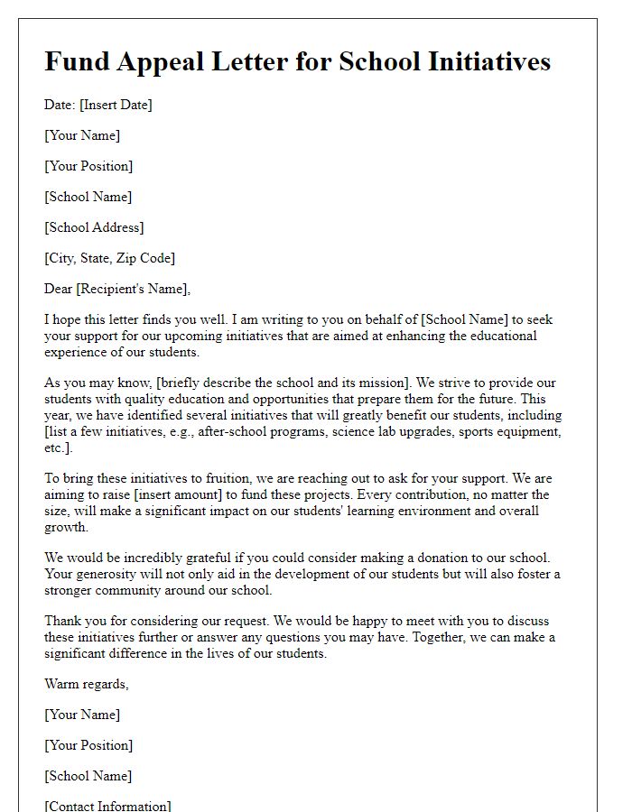 Letter template of appeal for funds for school initiatives